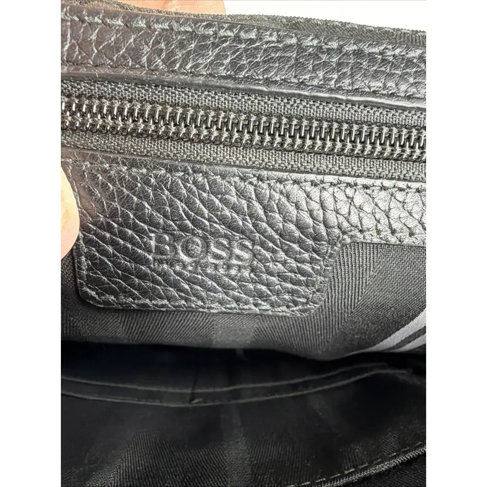 Hugo Boss Genuine Black Leather Laptop Messenger Bag Luxury Work Crossbody Satch